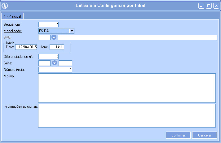 Entrada em contingência por filial.