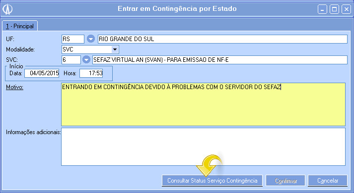 Consultando Status do Serviço de Contingência