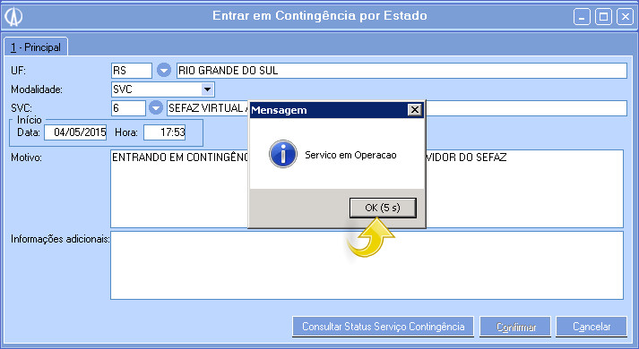 Confirmação do status do serviço