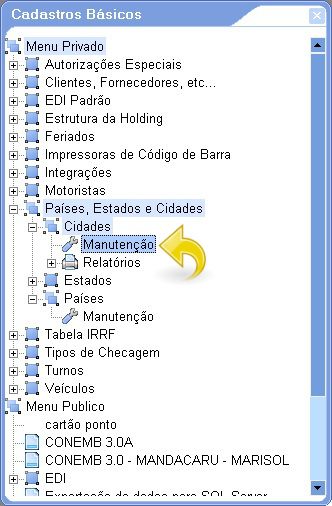 Menu Cadastros Básicos