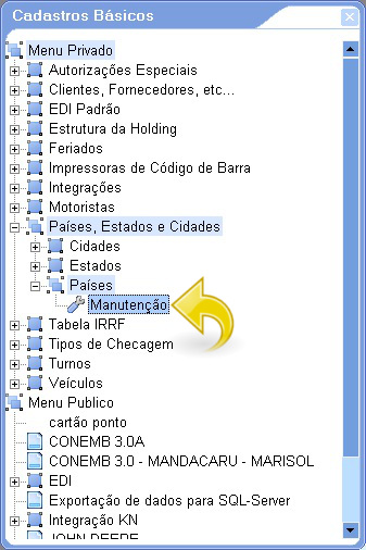 Menu Cadastros Básicos