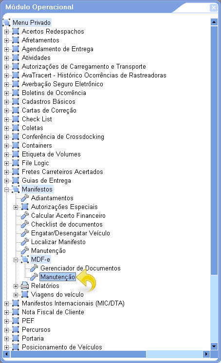 Acesso ao menu dos MDF-e
