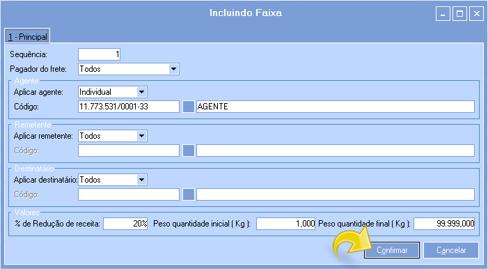 Incluir Faixa